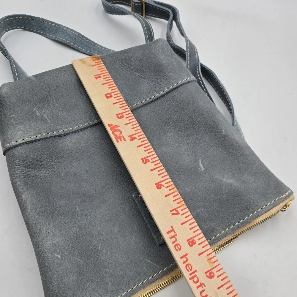 Portland Leather Goods Festival Bag Crossbody Light Blue Zip Top Inside Pocket